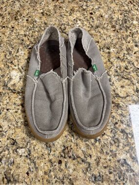 Sanuk Taupe Canvas Slip-Ons with Gum Sole